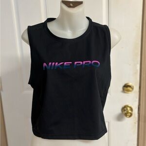 Large Nike Pro Black/Pink/Blue Logo Dri-Fit mesh Training cropped tank.  In EUC